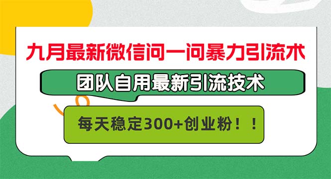 九月最新微信问一问暴力引流术，团队自用引流术，每天稳定300+创…-北漠网络