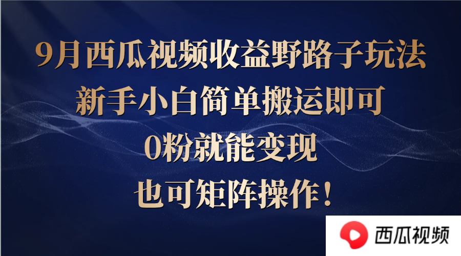 西瓜视频收益野路子玩法，新手小白简单搬运即可，0粉就能变现，也可矩…-北漠网络