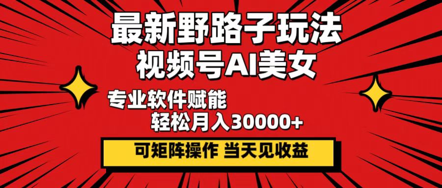 最新野路子玩法，视频号AI美女，当天见收益，轻松月入30000＋-北漠网络