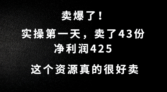 这个资源，需求很大，实操第一天卖了43份，净利润425-北漠网络