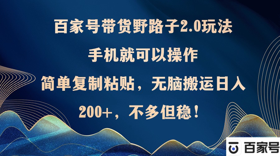 百家号带货野路子2.0玩法，手机就可以操作，简单复制粘贴，无脑搬运日…-北漠网络