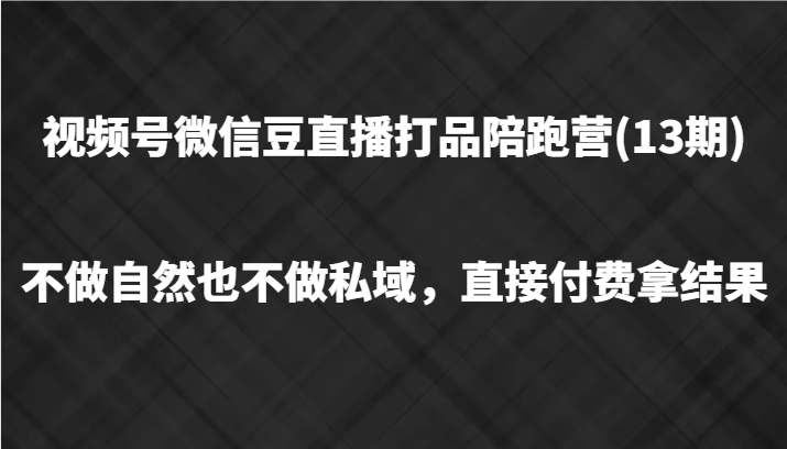 视频号微信豆直播打品陪跑(13期)，不做不自然流不做私域，直接付费拿结果-北漠网络