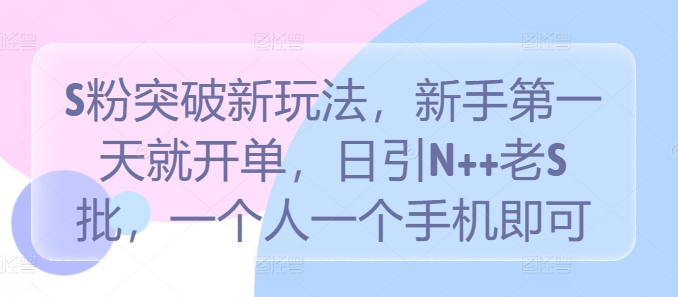 S粉突破新玩法，新手第一天就开单，日引N++老S批，一个人一个手机即可-北漠网络