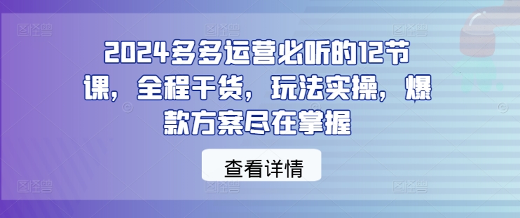 2024多多运营必听的12节课，全程干货，玩法实操，爆款方案尽在掌握-北漠网络