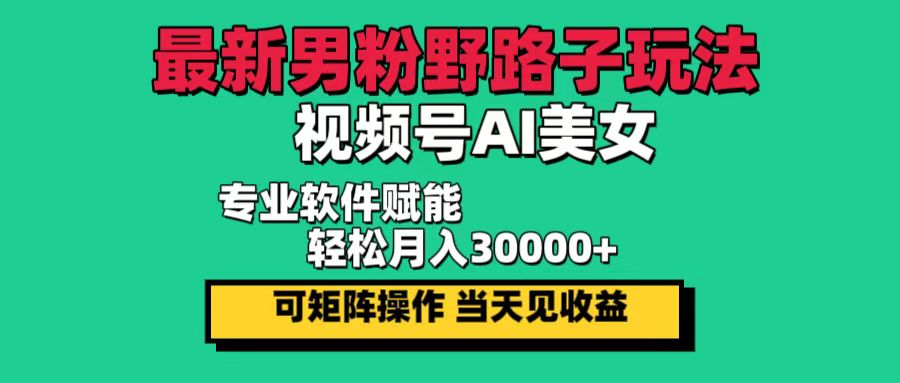 最新男粉野路子玩法，视频号AI美女，当天见收益，轻松月入30000＋-北漠网络