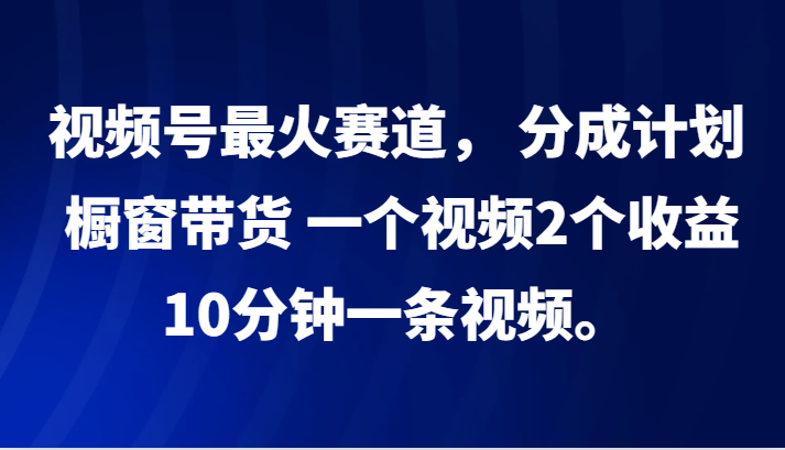 视频号最火赛道， 分成计划， 橱窗带货，一个视频2个收益，10分钟一条视频。-北漠网络