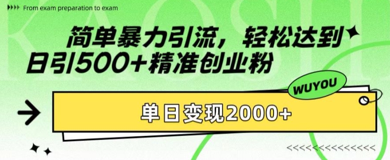 简单暴力引流，轻松达到日引500+精准创业粉，单日变现2k-北漠网络