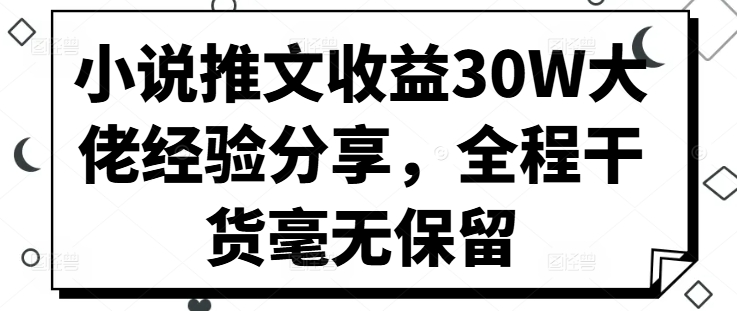 小说推文收益30W大佬经验分享，全程干货毫无保留-北漠网络