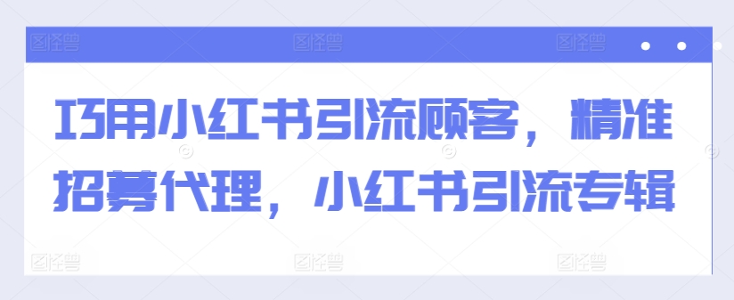 巧用小红书引流顾客，精准招募代理，小红书引流专辑-北漠网络