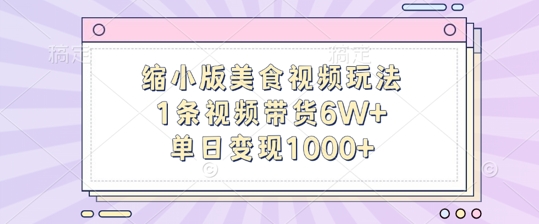 缩小版美食视频玩法，1条视频带货6W+，单日变现1k-北漠网络