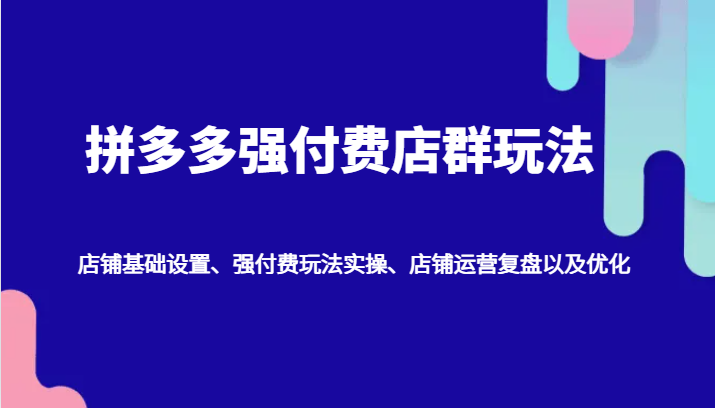 拼多多强付费店群玩法：店铺基础设置、强付费玩法实操、店铺运营复盘以及优化-北漠网络