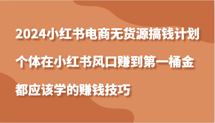 2024小红书电商无货源搞钱计划，个体在小红书风口赚到第一桶金应该学的赚钱技巧-北漠网络