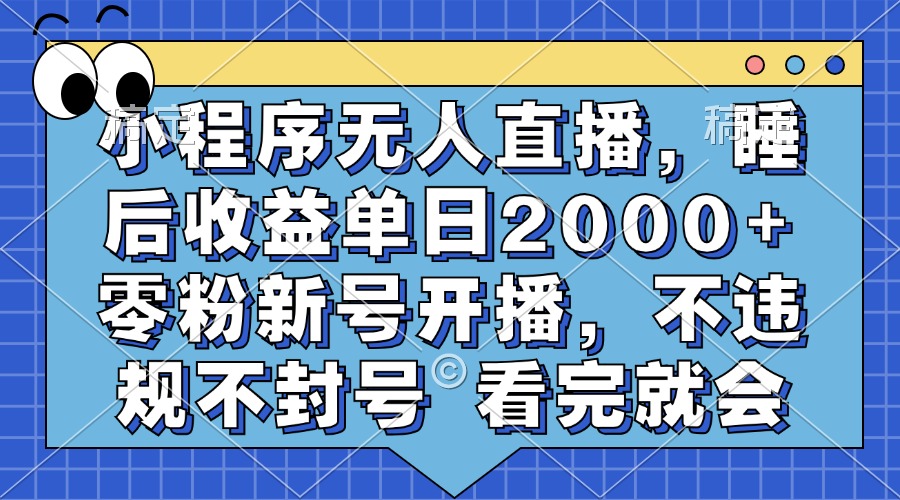 小程序无人直播，睡后收益单日2000+ 零粉新号开播，不违规不封号 看完就会-北漠网络