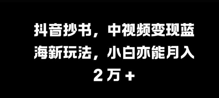 抖音抄书，中视频变现蓝海新玩法，小白亦能月入 过W-北漠网络