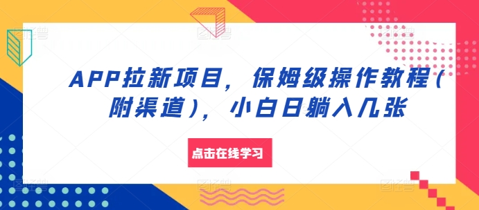 APP拉新项目，保姆级操作教程(附渠道)，小白日躺入几张-北漠网络