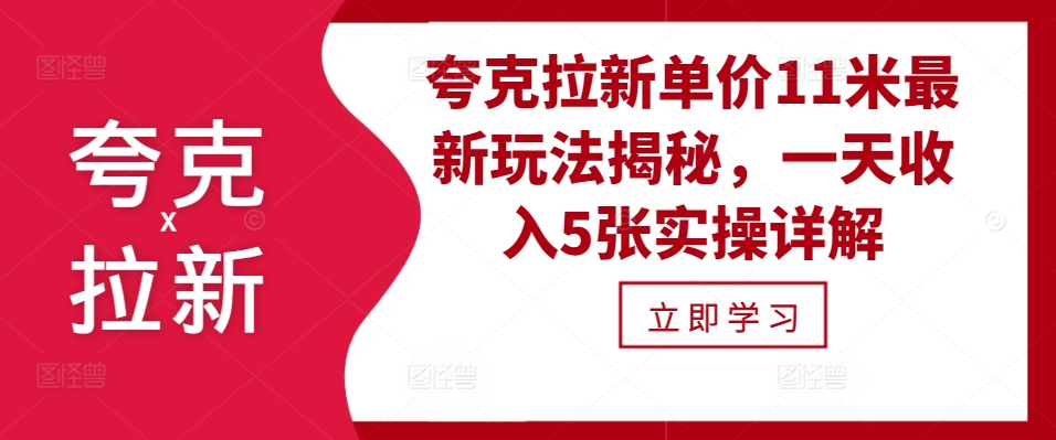 夸克拉新单价11米最新玩法揭秘，一天收入5张实操详解-北漠网络