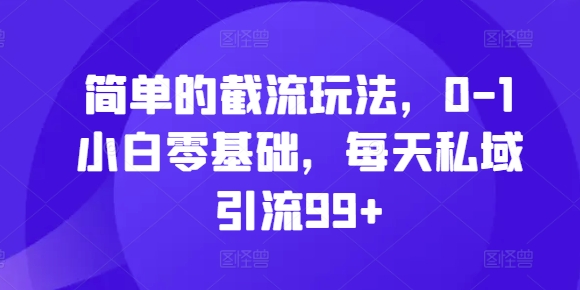 简单的截流玩法，0-1小白零基础，每天私域引流99+-北漠网络