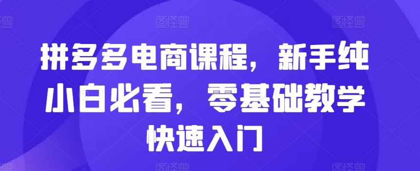 拼多多电商课程，新手纯小白必看，零基础教学快速入门-北漠网络