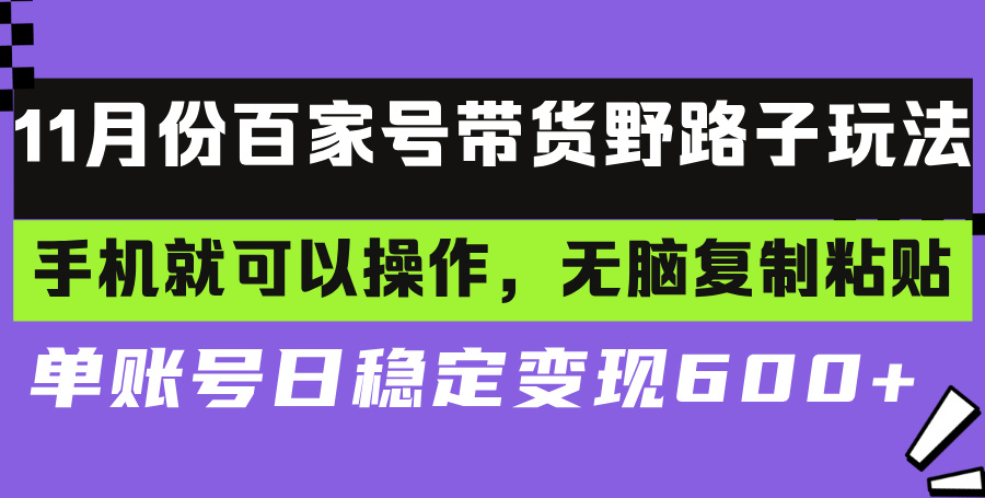 百家号带货野路子玩法 手机就可以操作，无脑复制粘贴 单账号日稳定变现…-北漠网络