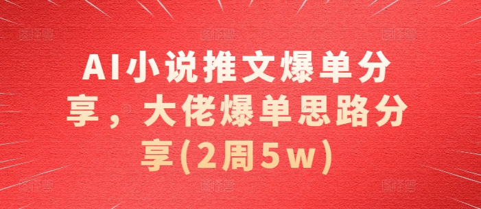 AI小说推文爆单分享，大佬爆单思路分享(2周5w)-北漠网络