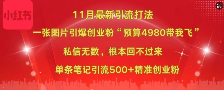 小红书11月最新图片打粉，一张图片引爆创业粉，“预算4980带我飞”，单条引流500+精准创业粉-北漠网络