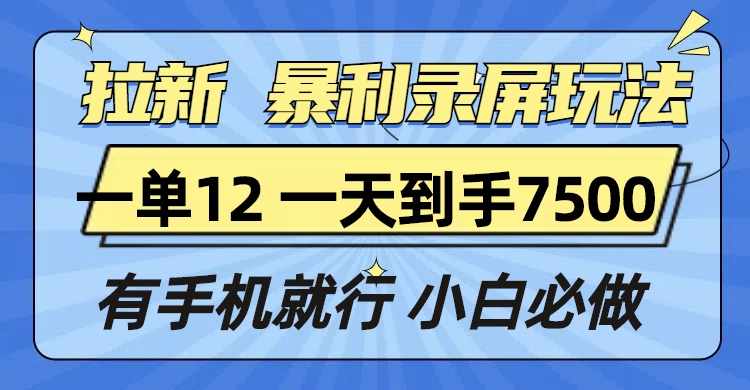 手机轻松赚钱：揭秘日入7500元的暴利录屏技巧，每单收益高达12元，无需其他设备-北漠网络