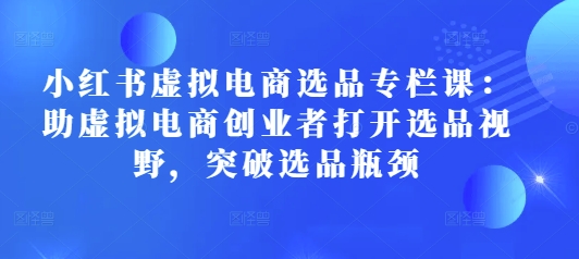 小红书虚拟电商选品策略课程：提升选品技巧，助力创业者突破选品难题，拓展电商视野-北漠网络