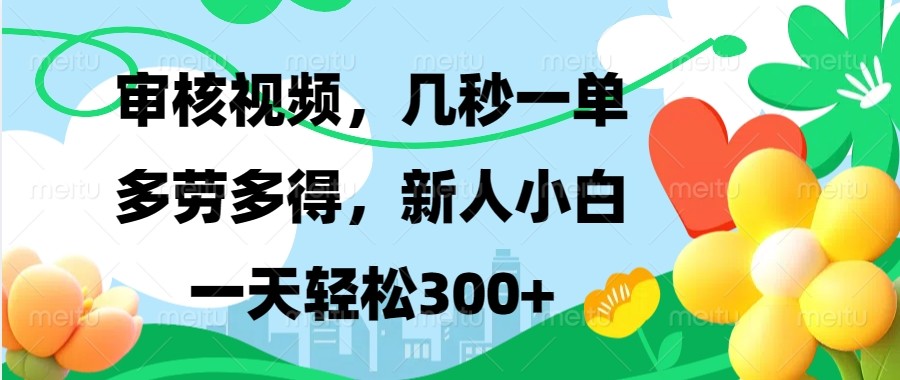 快速审核视频赚钱：秒结单，勤奋者日入300+，新手也能轻松上手-北漠网络