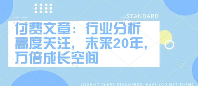 付费文章：行业分析 高度关注，未来20年，万倍成长空间-北漠网络