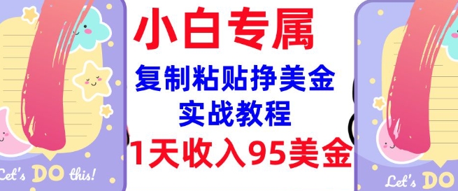 复制粘贴挣美金，0门槛，1天收入95美刀，3分钟学会，内部教程(首次公开)-北漠网络