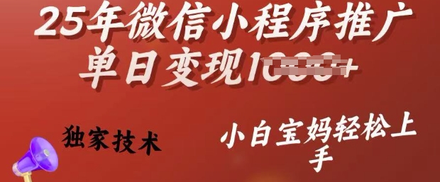 25年微信小程序推广单日变现多张，独家技术，小白宝妈轻松上手-北漠网络