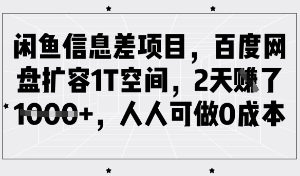 闲鱼信息差项目，百度网盘扩容1T空间，2天收益1k+，人人可做0成本-北漠网络