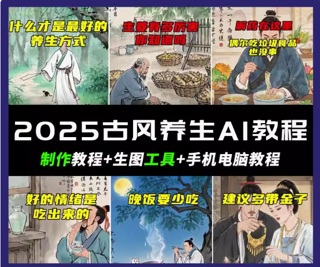 抖音AI古风养生视频教程日入五张 轻松涨粉 10W+-北漠网络