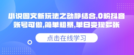 小说推文图文新玩法之动静结合，0粉抖音账号可做，简单粗暴，单日变现多张-北漠网络