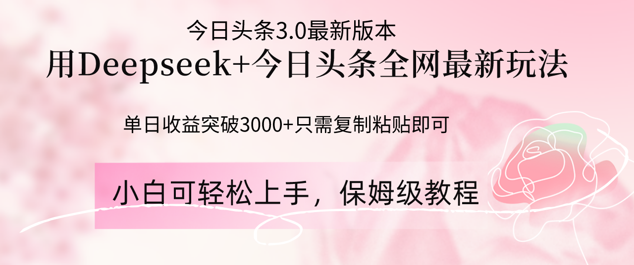 Deepseek携手今日头条最新策略，单日收益轻松超3000+，操作简单…-北漠网络