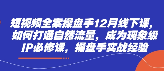 12月短视频全案操盘手线下课程：揭秘自然流量获取与现象级IP打造的实战经验-北漠网络