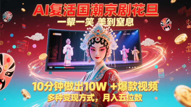 AI复兴国潮京剧花旦，十分钟打造10W+爆款视频，揭秘多元化盈利方式-北漠网络
