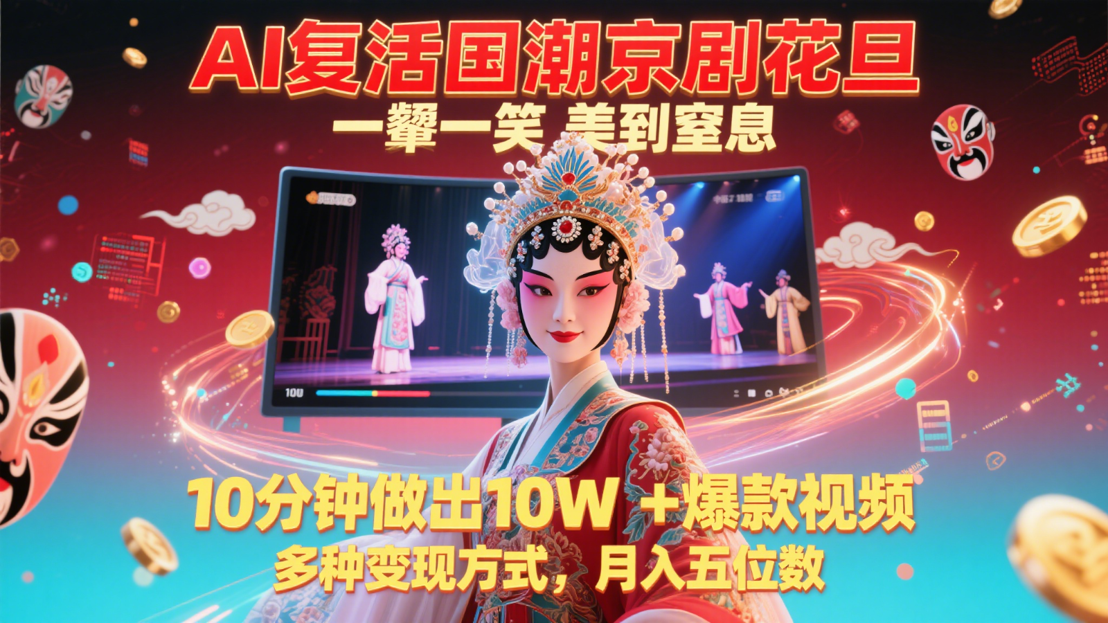 AI复兴国潮京剧花旦，十分钟打造10W+爆款视频，揭秘多元化盈利方式-北漠网络