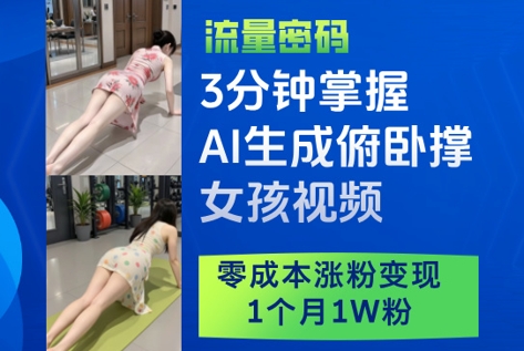 3分钟学会AI生成俯卧撑女孩视频，零成本快速涨粉和变现，轻松获取1个月1W粉丝-北漠网络