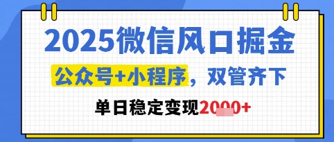 2025年微信商业机会：公众号与小程序双模式策略，实现日赚1000+的稳定收益-北漠网络