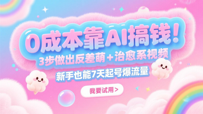 0成本用AI轻松赚钱！3步打造反差萌治愈系视频，新手7天快速起号爆流，月收入轻松5位数-北漠网络