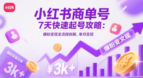 小红书商单号7天快速起号教程：全流程拆解爆粉变现，单月轻松收入3千+-北漠网络