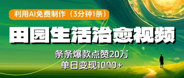 利用AI免费制作田园生活治愈视频，轻松获取20万点赞，实现日赚几百元！-北漠网络