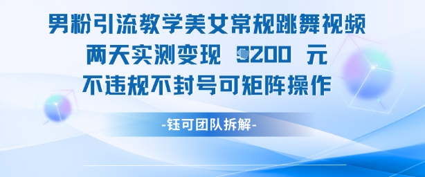 男粉引流技巧：美女常规舞蹈视频实测两天赚取超1k，安全合规可多帐号操作-北漠网络