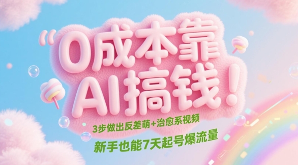 零成本运用AI赚钱！3步制作反差萌与治愈系视频，新手轻松7天起号引爆流量-北漠网络
