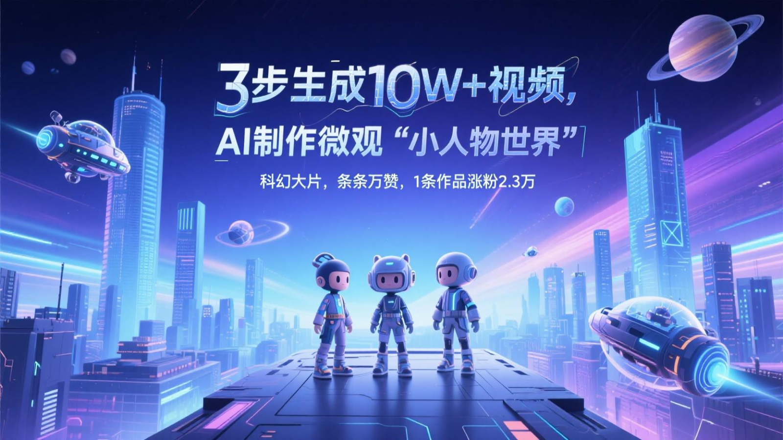 三步轻松制作10W+视频，AI打造微观“小人物世界”科幻大片，视频引发万赞，作品助力粉丝增长2.3万-北漠网络
