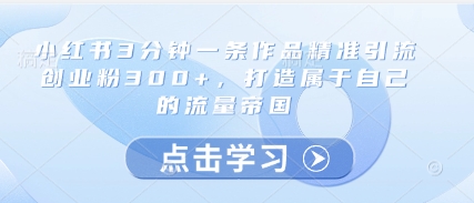 小红书3分钟打造流量帝国，轻松引流300+创业粉丝-北漠网络