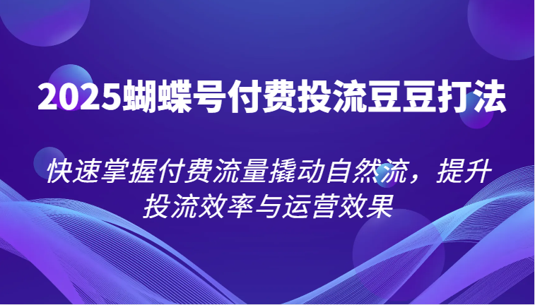 2025蝴蝶号付费投流策略：快速掌握付费流量撬动自然流量，提升投放效率与运营效果-北漠网络