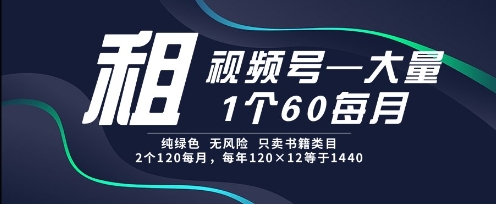 租赁视频号，每月仅需60元，两个只要120元，纯绿色无风险，支持长期租用。-北漠网络
