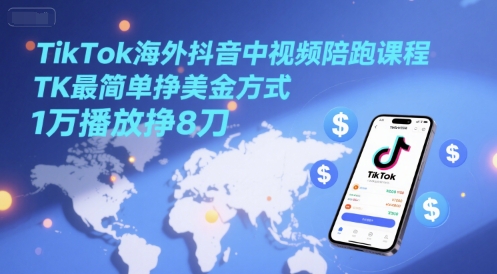 TikTok海外抖音中视频陪跑课程：轻松赚取美金，每万播放即可获利8美元-北漠网络